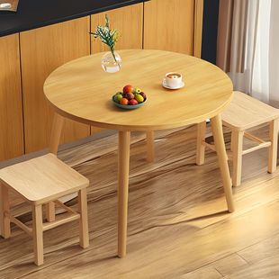 矮桌实木腿餐桌椅组合现代简约小圆桌家用小户型，吃饭长方形木桌子