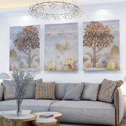 现代简约客厅沙发背景墙装饰画壁画三联画无框画北欧麋鹿墙画挂画