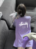 香芋紫色短袖纯棉t恤女夏2024宽松大码中长款上衣，设计感小众