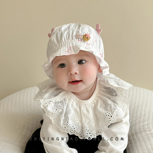 婴儿帽子春秋季薄款胎帽新生女(新生女)宝宝渔夫帽，夏季公主帽婴幼儿囟门帽