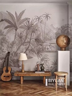 法式森林风景电视背景，墙纸无缝定制壁画异国，风情客厅卧室艺术壁纸