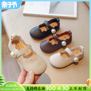 女童鞋子夏季2024洋气儿童，韩版时尚黑色小皮鞋，软底宝宝豆豆鞋