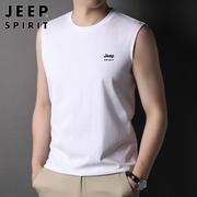 jeep吉普纯棉背心男士外穿运动马甲夏季潮流，牌白色坎肩无袖t恤男