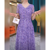紫色宽松夏季连衣裙2024年遮肉显瘦中长款气质，洋气大码裙子