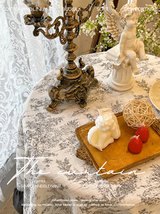 法式复古宫廷风棉布印花桌布圆桌茶几餐桌布美式氛围感长方形台布
