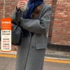 HTBT高端韩国东大门流行灰色双面绒大衣女冬季大牌羊毛呢外套