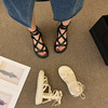 凉鞋女夏季2024小众设计时尚，交叉绑带侧拉链防滑厚底罗马凉靴