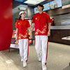 中国长城五角星烫金红色polo衫运动套装初高中小学生，校服毕业班服