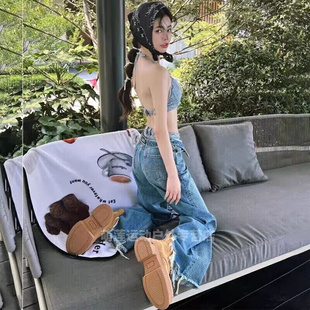 马丁靴吴宣仪同款大头靴夏牛皮松糕厚底大黄靴短筒女短靴冬天大