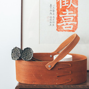 日式木质化妆品收纳盒茶几水果提篮杂物零食整理筐面包野餐篮