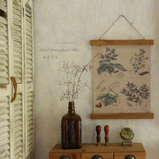 家居书房书桌墙面装饰画美式复古卷轴挂画植物，花卉图谱免打孔