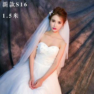 新娘头纱韩式甜美头纱月下相恋短款简约版，唯美婚纱头纱