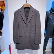 冬装 样衣  黑灰色 西装领单排扣 羊毛双面尼 半里衬中长男士大衣