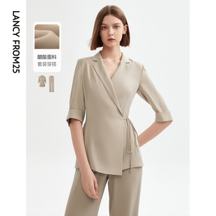 朗姿醋酸气质短袖职业女士西装外套夏季西服高级感上衣2023年