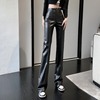 复古法式高腰黑色休闲皮裤女秋季薄绒高级设计感气质显瘦直筒长裤