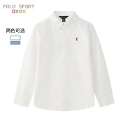 polosport童装男童衬衫，长袖2024儿童白色，衬衣男纯棉演出校服