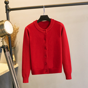开衫外套女针织秋冬季加厚韩版2024红色，短款百搭加绒毛衣宽松