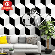 3d立体背景墙纸黑白格子方块，现代简约北欧风格几何灰色系ins壁纸