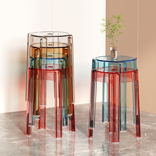 塑料凳子家用加厚可叠放旋风，凳现代简约可摞叠亚克力透明高圆凳子