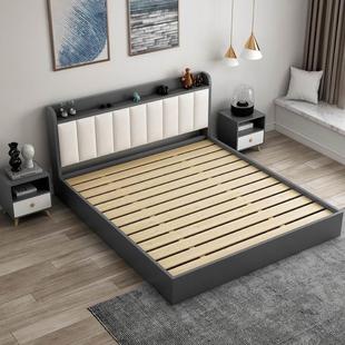 现代简约软包实木床1.8米出租房主，卧双人床1.5榻榻米单人床落地床