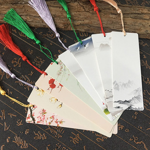 创意空白古风书签带流苏古典中国山水画风手绘卡纸质可爱卡通DIY