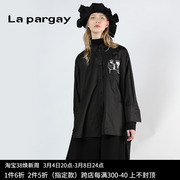 Lapargay纳帕佳2023秋冬女黑白色中长款上衣休闲长袖衬衫外套