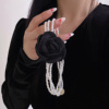 复古港风高级黑色立体玫瑰珍珠choker项链女法式小众轻奢气质颈链