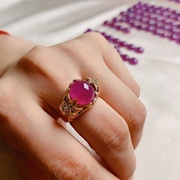 伊娃天然红宝石18k金女戒指，镶莫桑比克素面，简约无烧蛋面复古指环