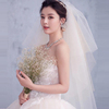 双层浅香槟色头纱主婚纱婚礼，韩式简约多层新娘短款中长款头纱