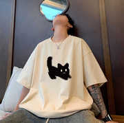 猫咪印花t恤男夏季上衣，内搭加厚慵懒风，短袖半袖宽松大码纯棉衣服
