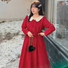 秋冬2023假两件a字裙法式娃娃，领新年装红色连衣裙女减龄长裙