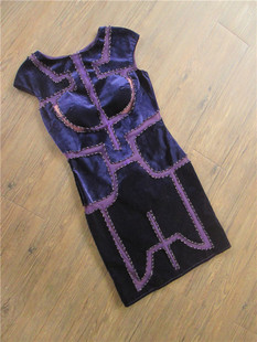 1211a紫色丝绒包臀复古手工钉珠，短款外贸晚礼服裙气质宴会修身y