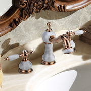 全铜欧式玉石面盆龙头冷热水双把三孔浴室卫生间台盆水龙头