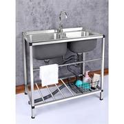 厨房一体加厚不锈钢水槽，带支架洗菜盆双槽单槽简易水池家用洗手盆