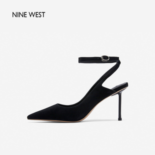 ninewest玖熙超高跟凉鞋，夏季交叉踝带包头后空法式女一字带