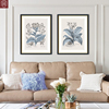 美式轻奢装饰画花卉简美客厅背景墙挂画饭厅卧室床头蓝色植物壁画