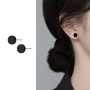 s925纯银黑色玛瑙圆形耳钉，男女简约小巧几何，小众设计耳饰品潮
