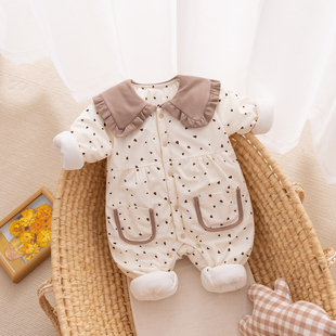 婴儿衣服秋冬装，夹棉哈衣加厚保暖外出服女宝宝，连体衣棉服外穿