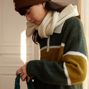 omont蛋挞家 复古拼色polo领毛衣女冬季设计感加厚针织羊毛打底衫