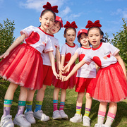 儿童啦啦队演出服短袖蓬蓬裙学院风合唱团学生绿色六一舞蹈表演服