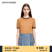 IIIVIVINIKO“丝羊毛纱线”学院风圆领短袖针织衫女M310114607B