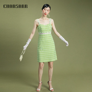 香莎CHANSARR 清新活力甜酷吊带连衣裙 复古蕾丝拼接优雅小香风