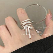 芭蕾风蝴蝶结丝带开口戒指女小众设计可调节食指戒独特高级感指环