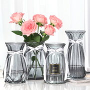 4个加厚玻璃花瓶大号，透明简约竖棱北欧ins水养百合插花器创意摆件