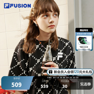 filafusion斐乐女裙运动连衣裙，女夏季休闲短袖老花宽松女装裙子