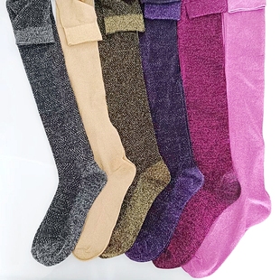 夏季薄长筒丝袜闪亮丝性感，女袜高筒大腿欧美复古大码粉色紫色灰色