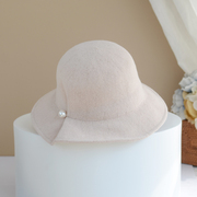 秋冬纯色羊毛渔夫帽子显脸小保暖盆帽女韩版优雅高级复古英伦礼帽
