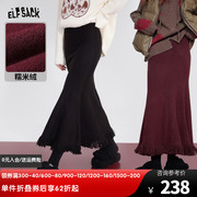 妖精的口袋复古红色半身长裙女2023冬季流苏鱼尾裙新年穿搭