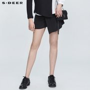 sdeer圣迪奥女装夏装撞色条纹，不规则拼接高腰薄款短裤女s21280915