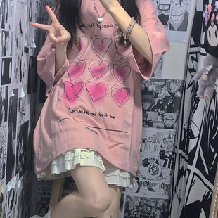粉红色短袖T恤女夏季2024可爱甜美软妹上衣日系原宿学生ins潮